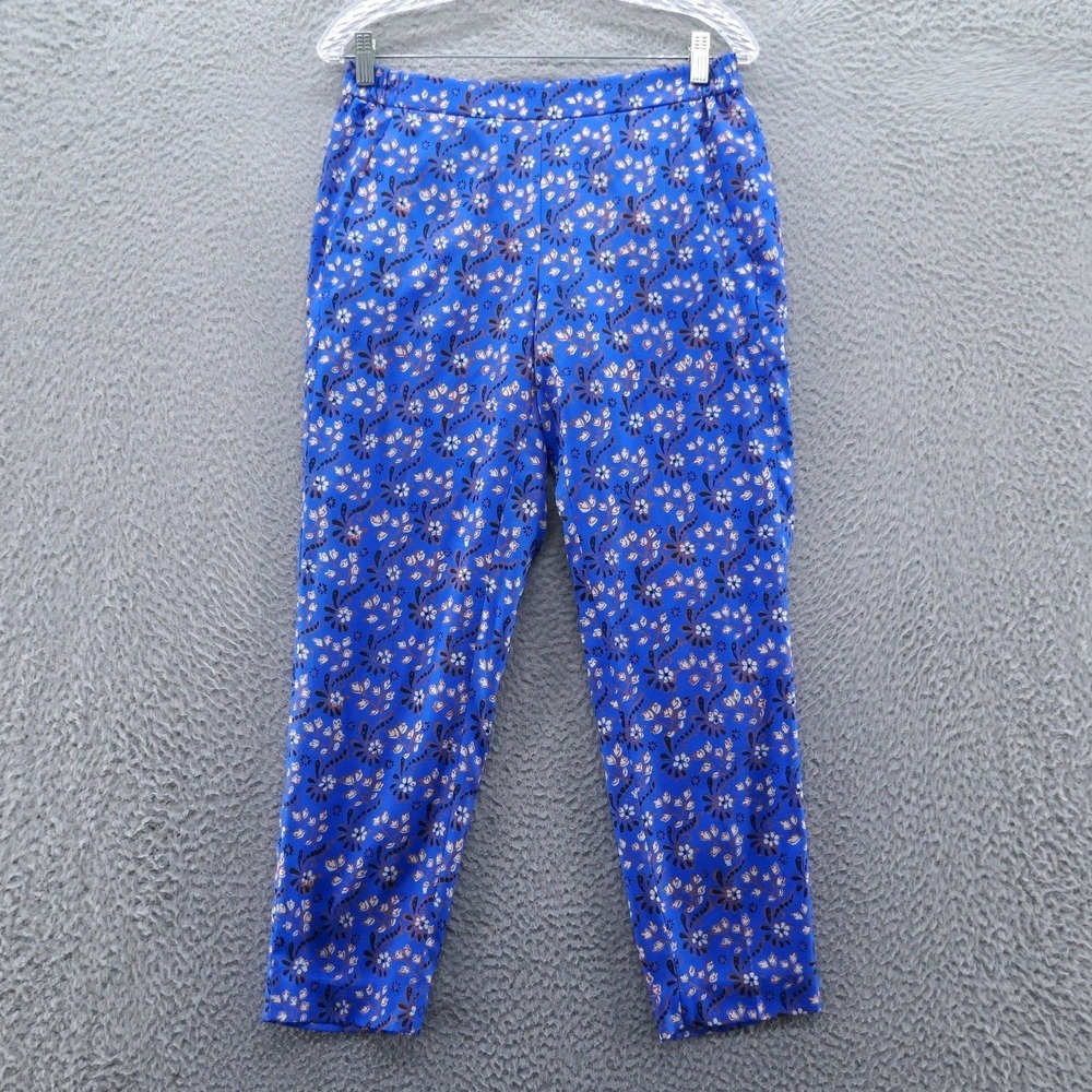 J.Crew Womens Blue Floral Print Pull On Tapered Pants Size 4 Elastic Waist